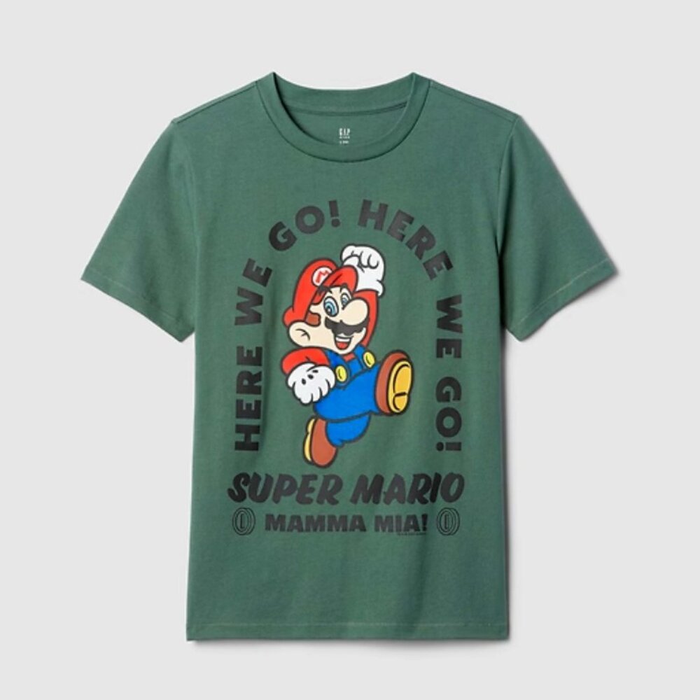 SUPER MARIO Kids Graphic Green Tee Shirt Size Medium NWT